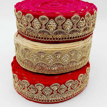 Velvet Embroidered Sequins Trim Indian Sari Border, Sequin Trimming, Sequinned Lace